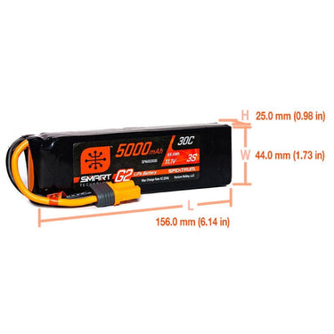 Spektrum SPMX53S30 5000mAh 3S 11.1V 30c Smart G2 LiPo Battery with IC5 Connector